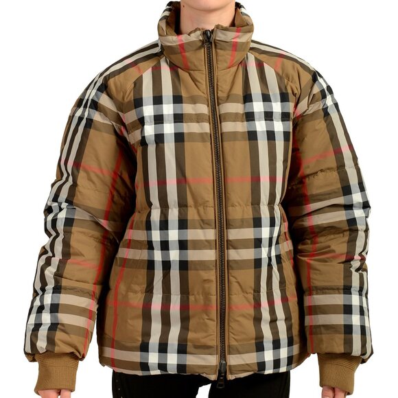 Burberry Women's Iver Down Checkered Reversible Puffer Parka Jacket US XL IT 46 - Picture 1 of 11